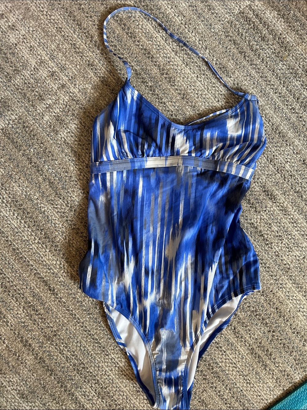 Athleta Blue and White Patterned One-Piece Swimsuit